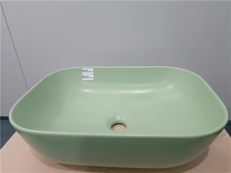 HEGII new design dining room countertop ceramic vessels sink washbasin matt light green color hand wash basin for hotel bathroom