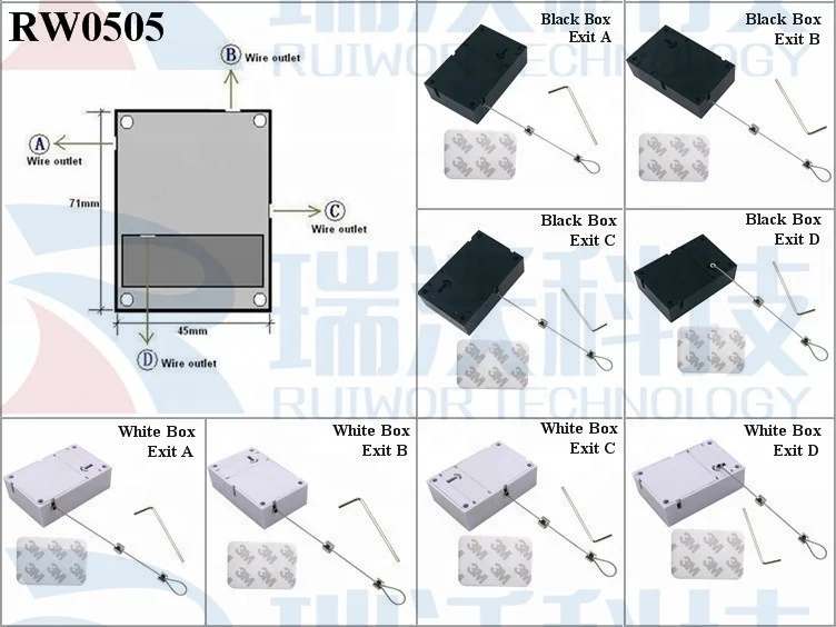 RUIWOR RW0505 Cuboid Противоугонный кабельный отвод с регулируемым концом петли лассо металлическим замком и шестигранным ключом