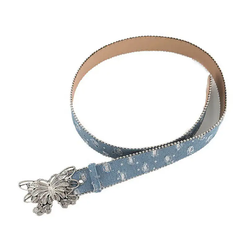 Western Vintage Elliptic Buckle Rhinestone Sequin Belts Women Dress Crystal Leather Bling Waist Belts for Jeans Pants