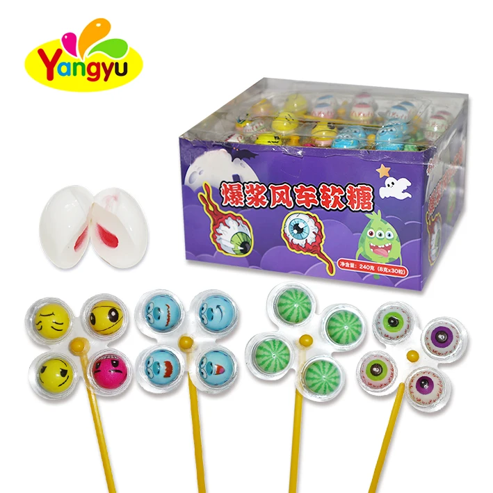 Wholesale halal eyeball eyes candy planet earth soft lollipop stick candy with fruit jam