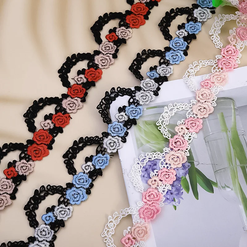 multicolor polyester Embroidery lace Rose Flowers Clothing Home crafts accessories 4CM Water-soluble lace trim