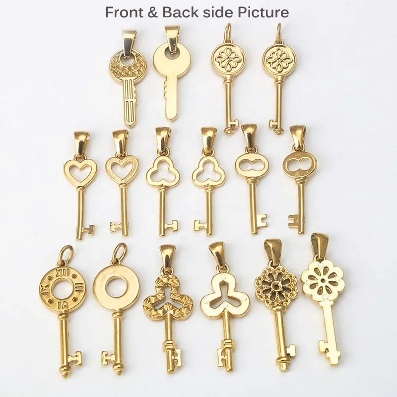 gold stainless steel key charms pendants for necklace DIY jewelry making