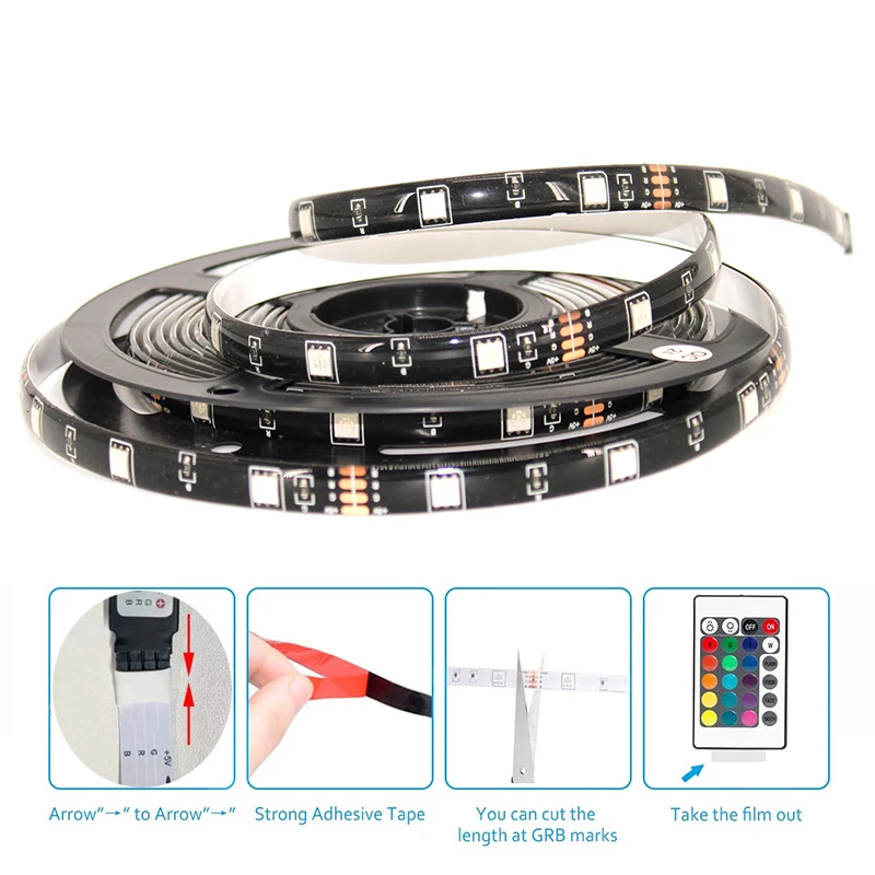 Tv Backlight 5050 Rgb 5V Flexible Kit Usb Led Strip 24 Key Ir Remote Controller and Bluetooth APP Music Sync 5m Led Strip Light