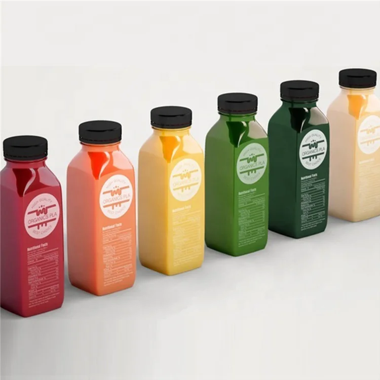 350ml 500ml Square Kitchen DIY Favor Milk Handmade Juicy Beverage Glass Bottle with Plastic Cap