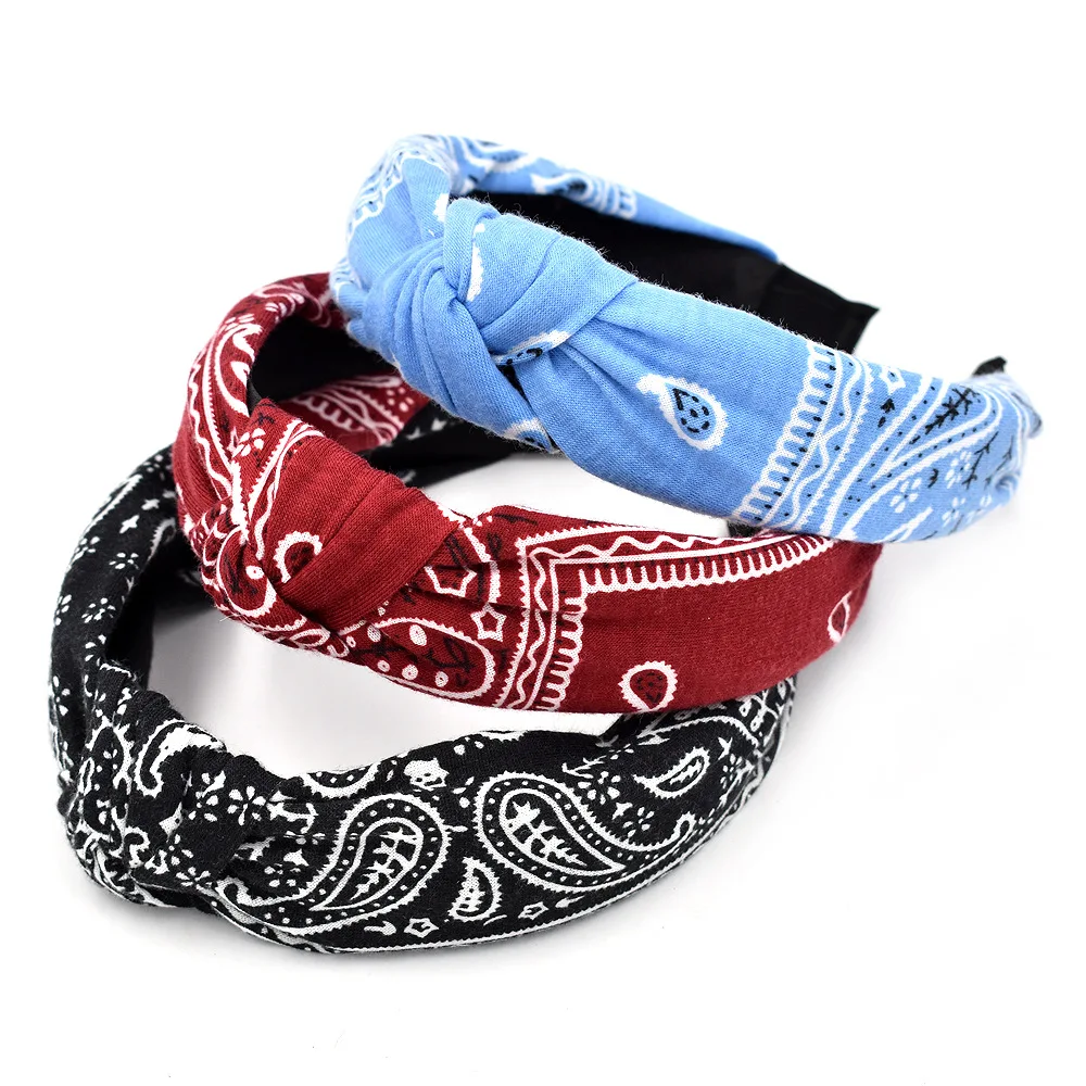Wide Hairband for Women and Girl Vintage Cross Knotted Headbands Twisted Knot Head Band Top Knot Headband Paisley Boho Headbands