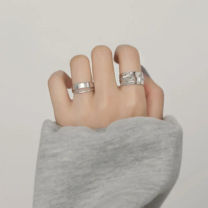 Japan and South Korea irregular convex ring female silver small niche design hollow simple versatile