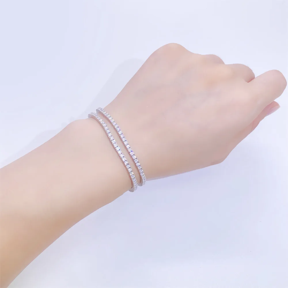 Firstmadam Customized Pure 18k Gold 2mm Moissanite D Color Single Diamond Tennis Chain Necklace