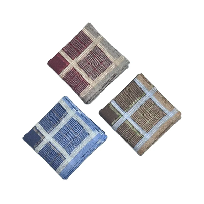 Mens Soft Cotton Striped Handkerchiefs Assorted Checkered Pattern Pocket Square Hankies For Wholesale