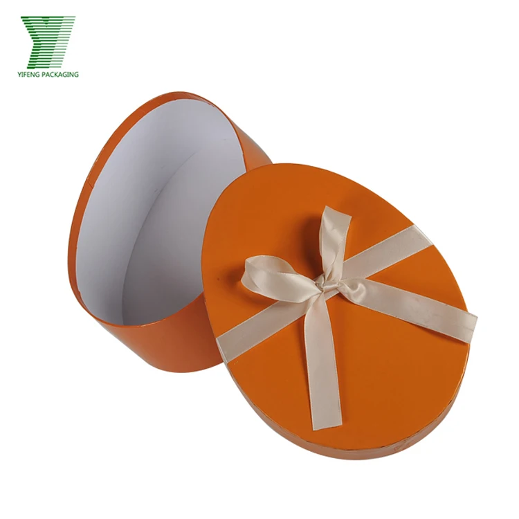 Lid and bottom cute small decorative oval packaging box for chocolate custom two pieces paperboard egg shaped box with ribbon