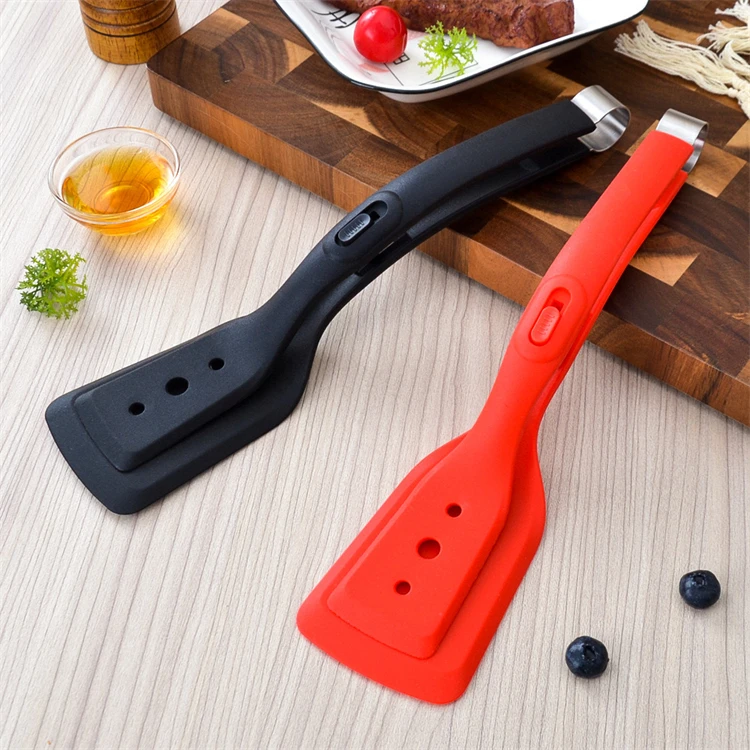 2 in 1 Silicone Clamp Spatulas & Tongs Omelette Spatulas Fried Steak Clamp Flipping Fish Gripper Bread Clip Double Sided Spatula