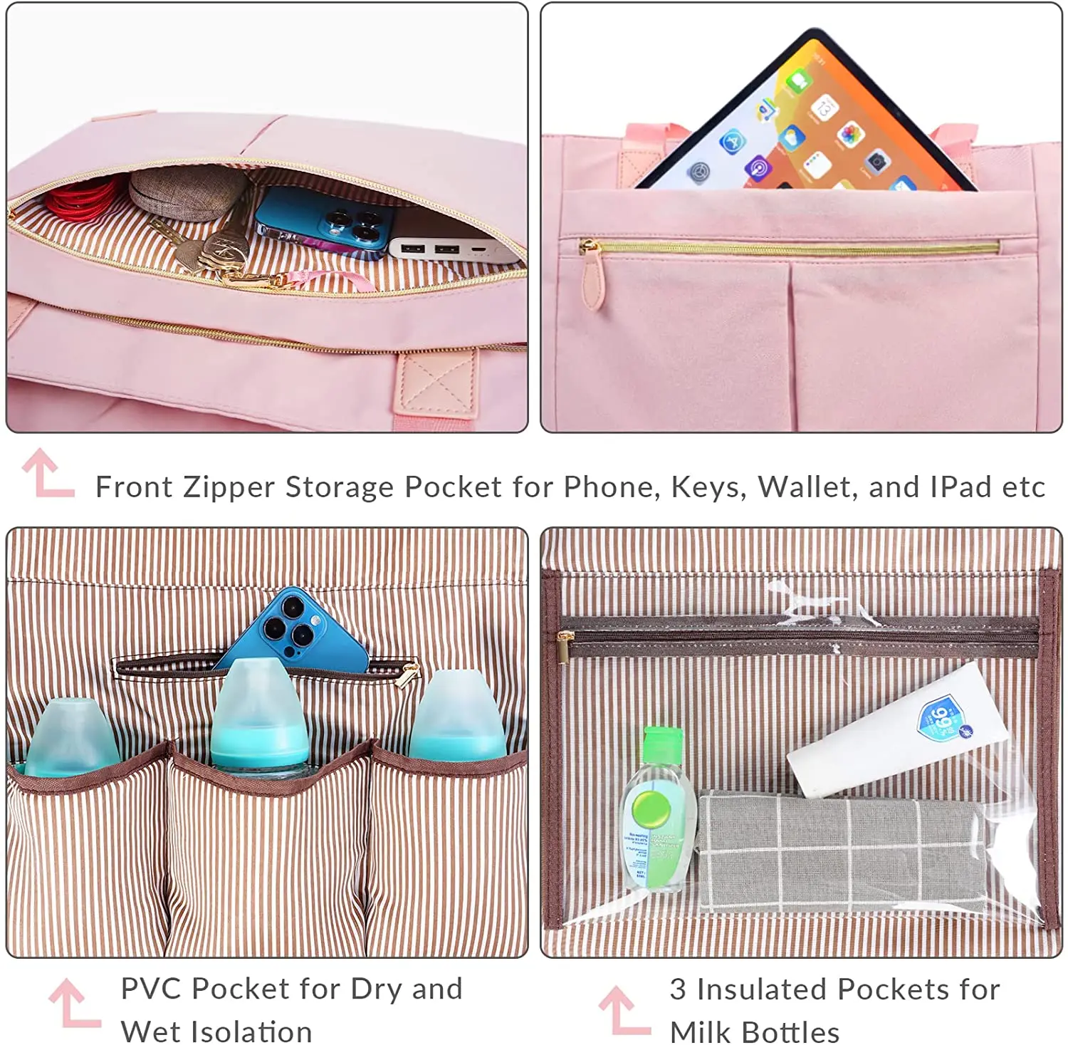 Breast Pump Bag Diaper Tote Bag with 15 Inch Laptop Sleeve Fit Most Breast Pumps