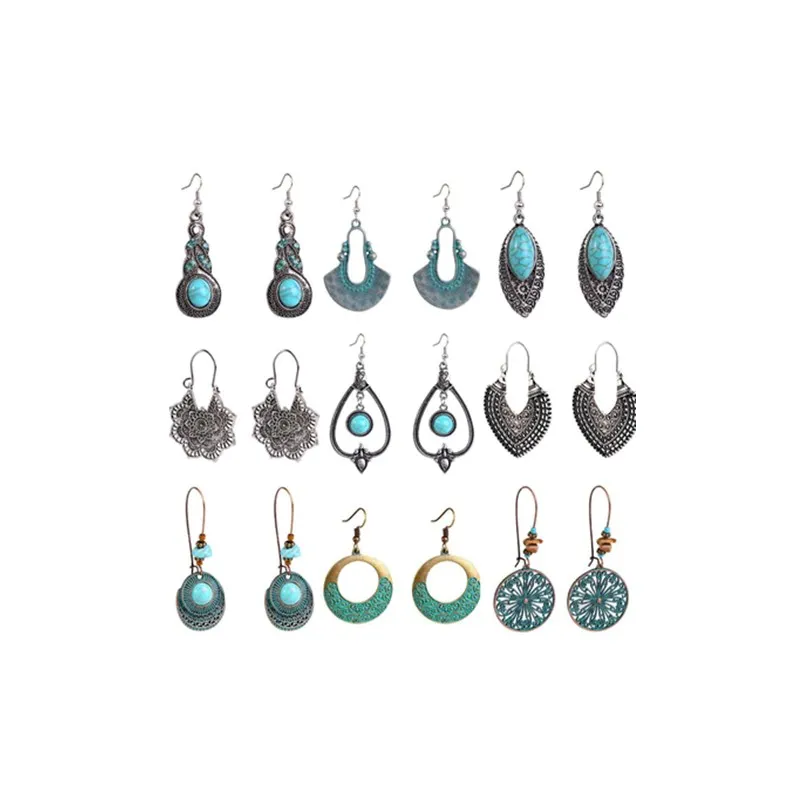 Indian New Vintage Faux Turquoise Beaded Leaf Dangle Earrings Boho Geometric Leave Beads Hook Earring