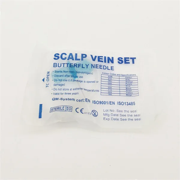 Disposable scalp vein set butterfly winged safety iv administration double wing infusion needle manufacturer 23G luer lock slip