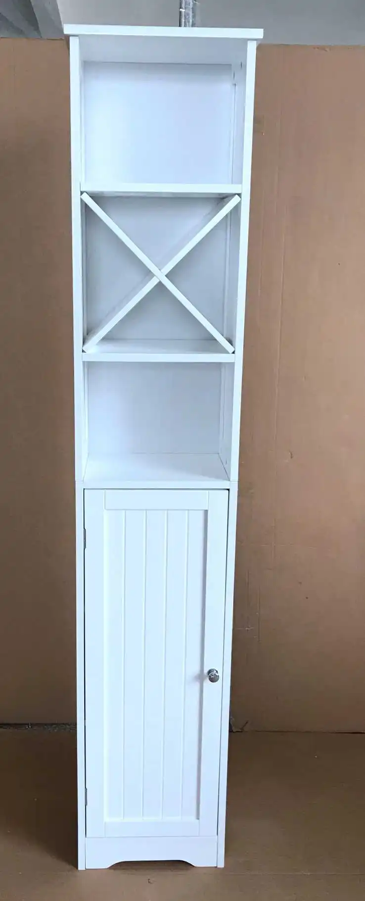 Bathroom Corner Cabinet, Modern White Small Bathroom Floor Cabinet Multifunctional Narrow Wooden Toilet Storage Rack Organizer w