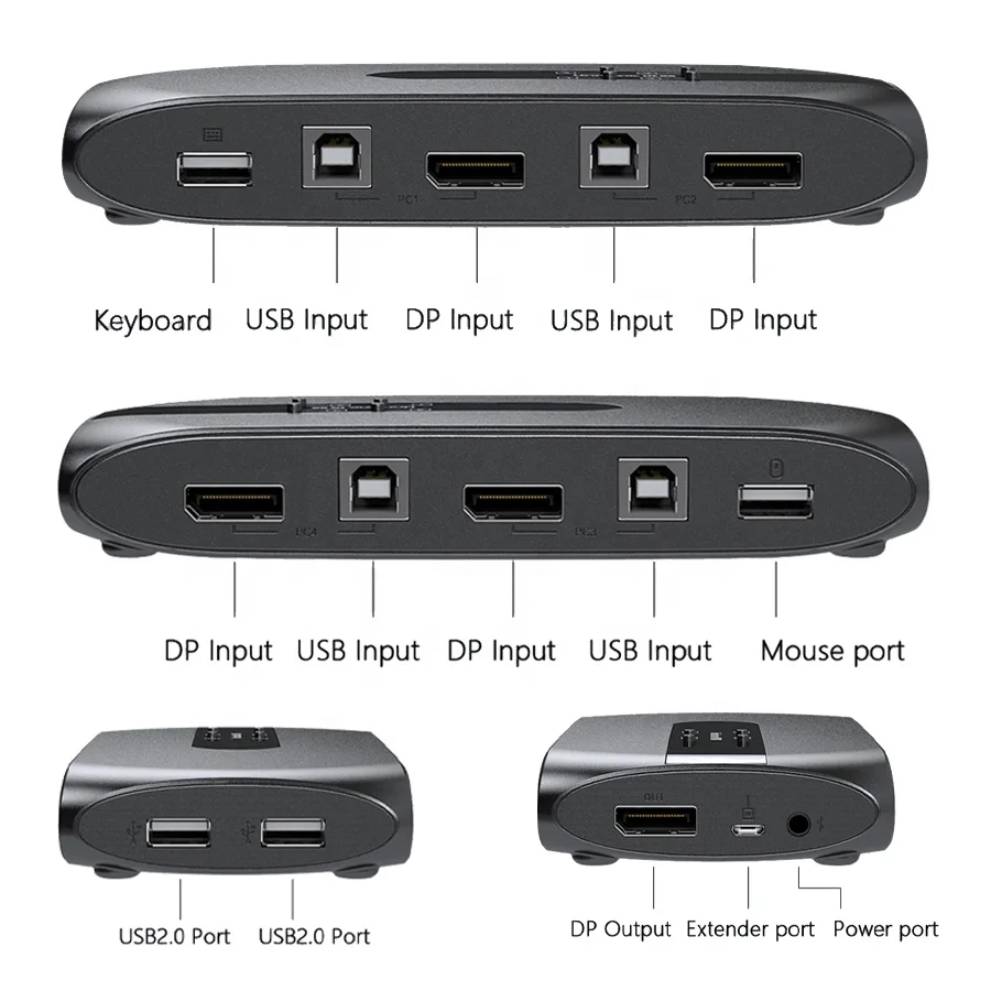 4K60Hz DP KVM Switch 4 Ports ODM OEM Factory Manufacturers Customization Logo PCB Circuit Board Graphic Packaging Design