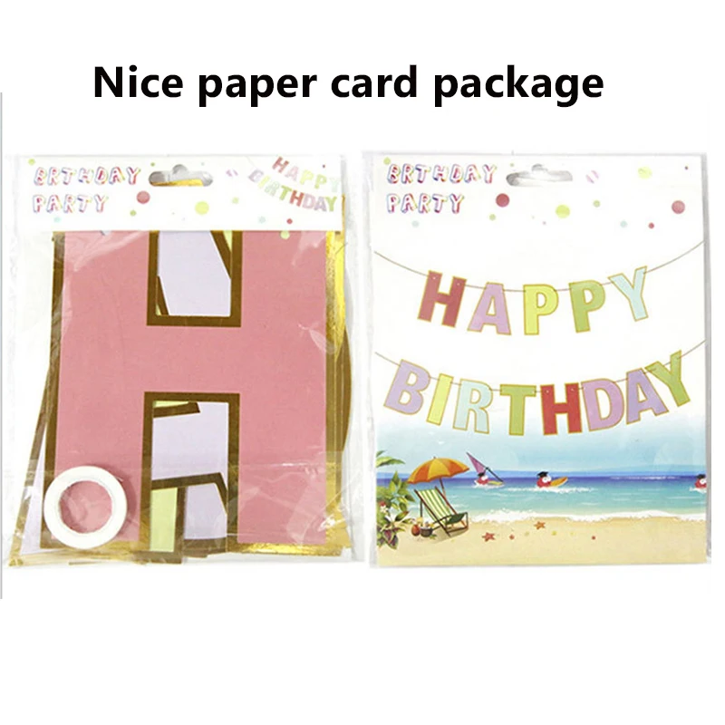 Wholesale happy birthday Party Flag decoration Pulling gold edge colorful Style Boys and Girls party decor Hanging Flag