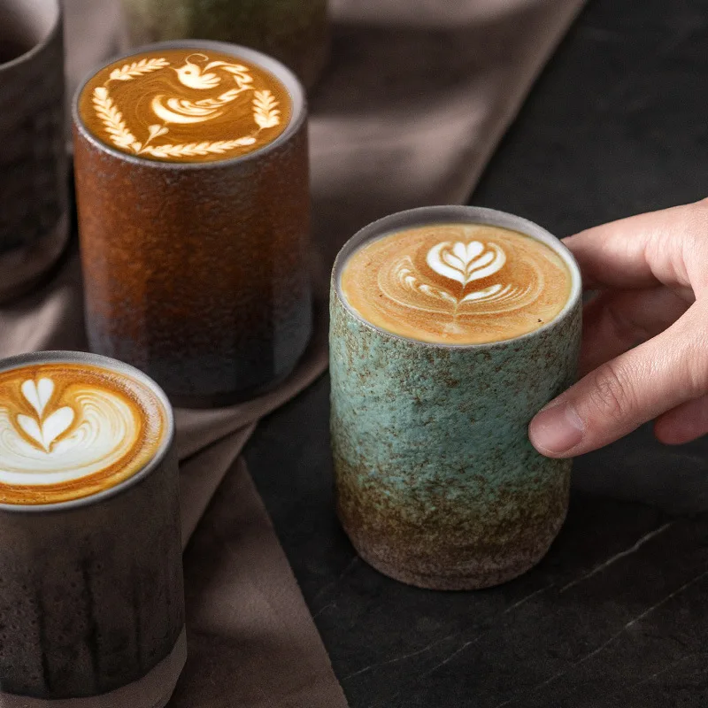 New 135/230ml vintage Japanese ceramic retro clay coffee latte cup tea cups matte coarse pottery coffee cup for restaurant