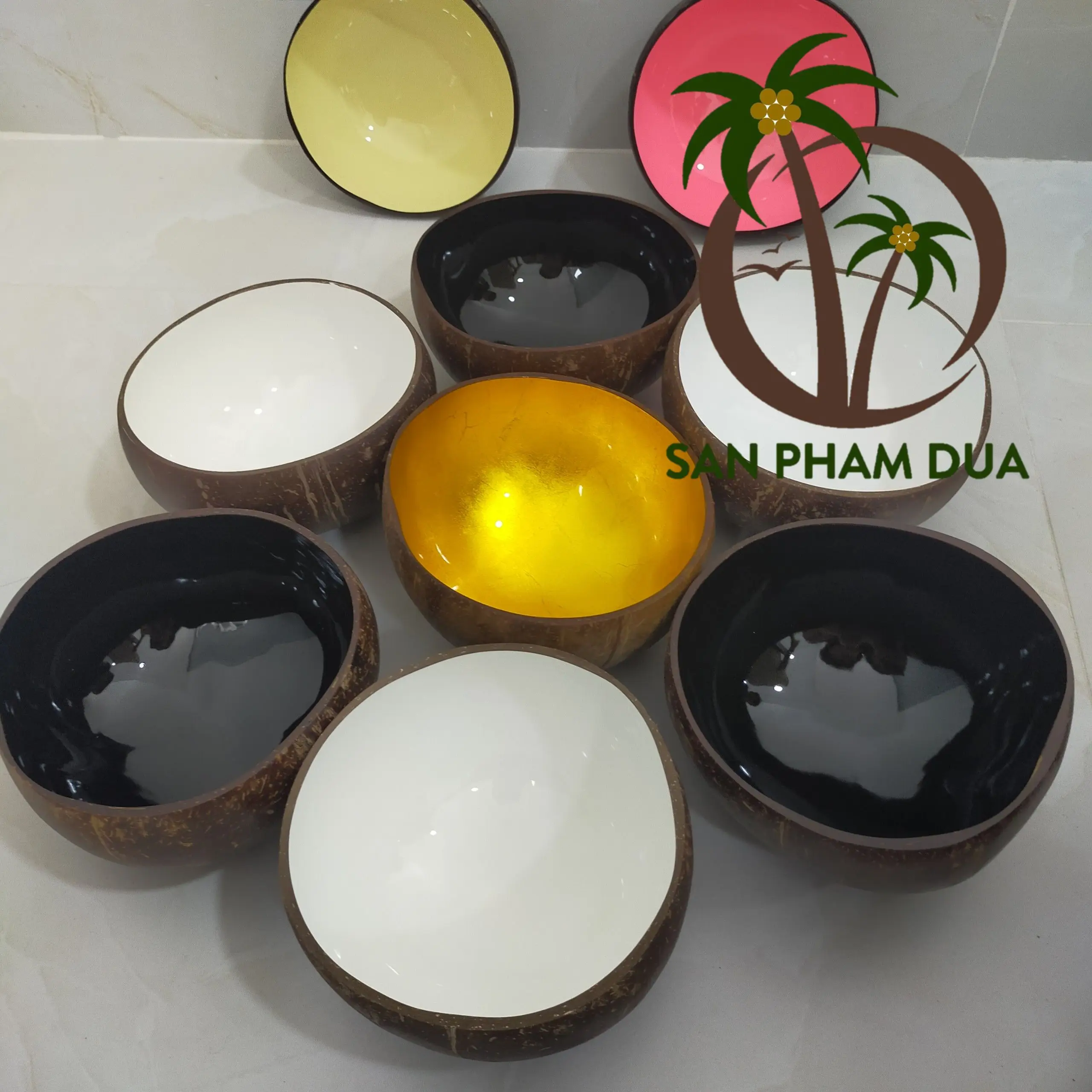 COLORFUL DESIGNED BOWL, COLORED LACQUER COCONUT SHELL BOWL, COCONUT BOWL IN VIETNAM HANDICRAFT