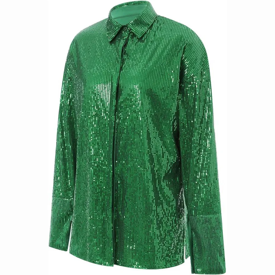 2024 Popular shiny shirts for women elegant blouse accept custom logo high quality women blouse