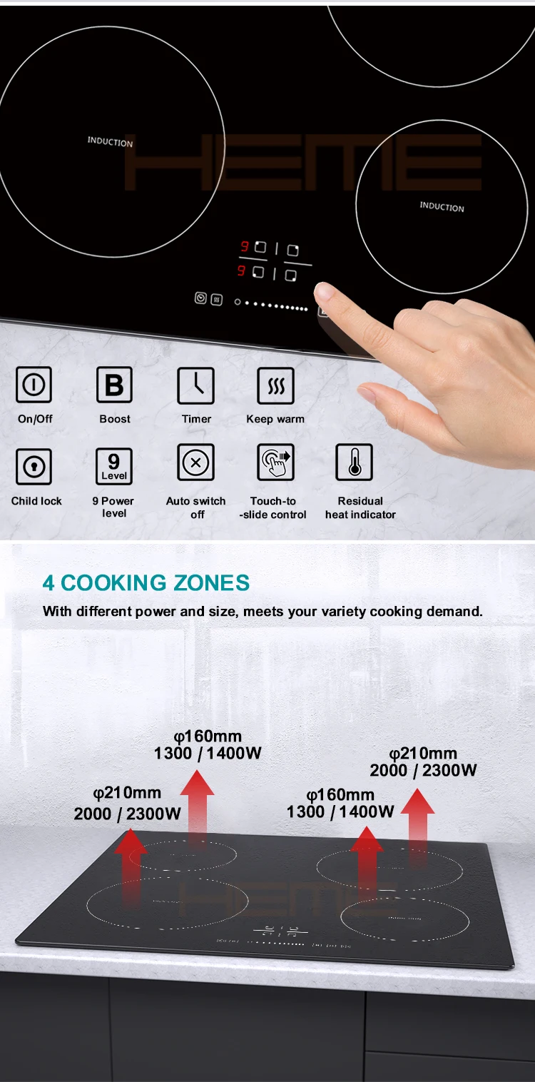 OEM/ODM Household 99-minute Digital Timer Sensor Touch Control Electric Induction Cooktops Black Home Kitchen Child Lock 7400