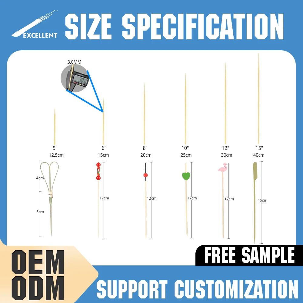 Wholesale Cheap Price Disposable Bamboo Skewer For Party Camping Customized Sizes
