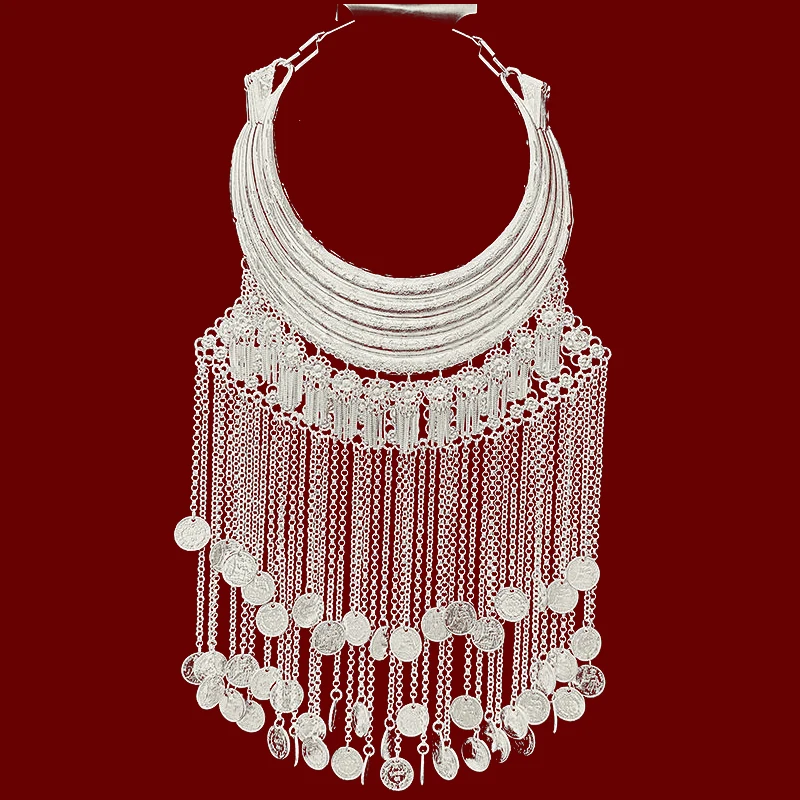 Depth Chinese Miao Hmong ethnic necklaces aluminum plated silver Jewelry Culture Feat Flower necklace