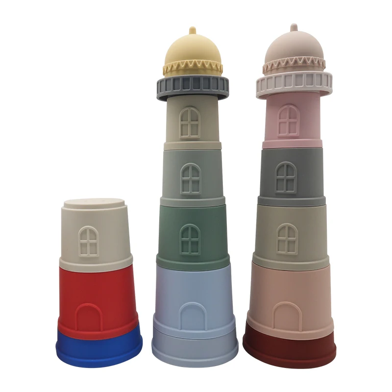 Food Grade Silicone Silicone Stacking Toy For Cups Baby Puzzle Stackable Toy Hard Building Blocks Baby Silicone Stacking Cups