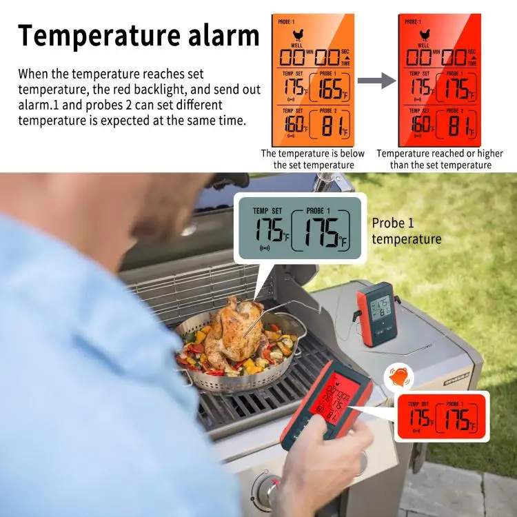 Wireless Meat Thermometer with 2 Propes for Grilling Kitchen Food Cooking Thermometer Digital Meat Thermometer Wireless for Smok