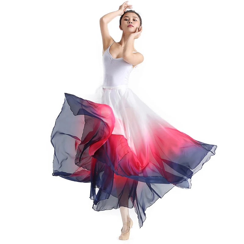Wholesale Hight quality Silk Gradient Oriental Belly Dance Half long Skirt
