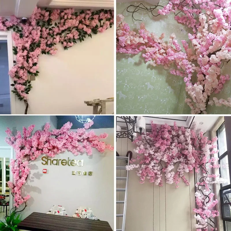 wholesale price White Hanging Silk Sakura Decor Wedding cherry blossom flowers artificial Flower Branch