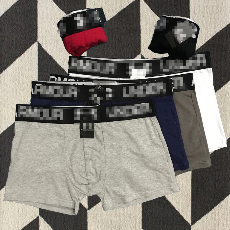 
Letter Print Elastic Breathable Seamless Underwear Solid Cotton Knitted Men Sexy Boxers 