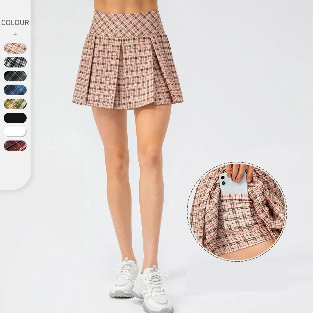 New Design Women Pleated Tennis Skirts With Inner Shorts Plaid Tennis Skirt