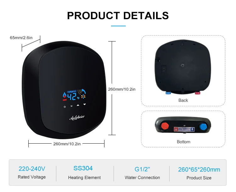220V Black Multi-Function Instant Water Heater Electric Touch Screen Control Household Hotel Use Hot Sales Plastic Housing 7