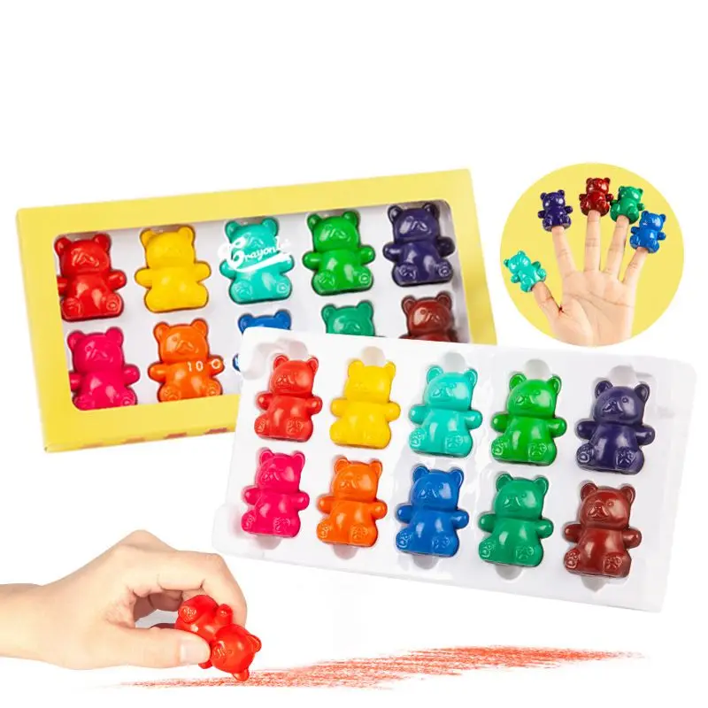 10 Colors Bear Crayons Painting Pencil Sticks Washable for Toddlers,Kids,Boy and Girls,Safety and Non-Toxic Crayons