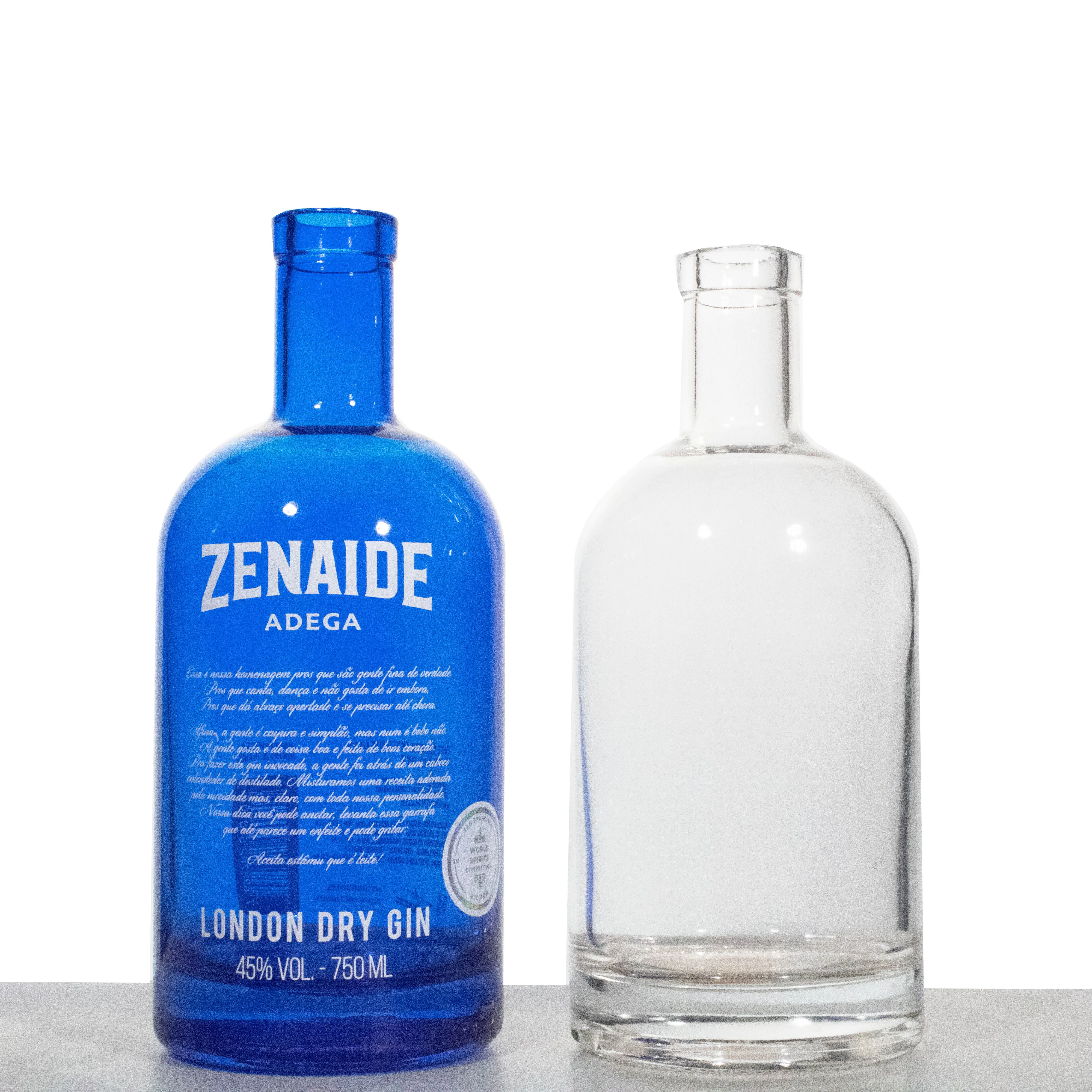 Whisky Vodka Rum 700ml Liquor Round Glass Bottle Screen Printing Beverage Blue Bottle Clear Empty 500ml 700ml 750ml Bottle