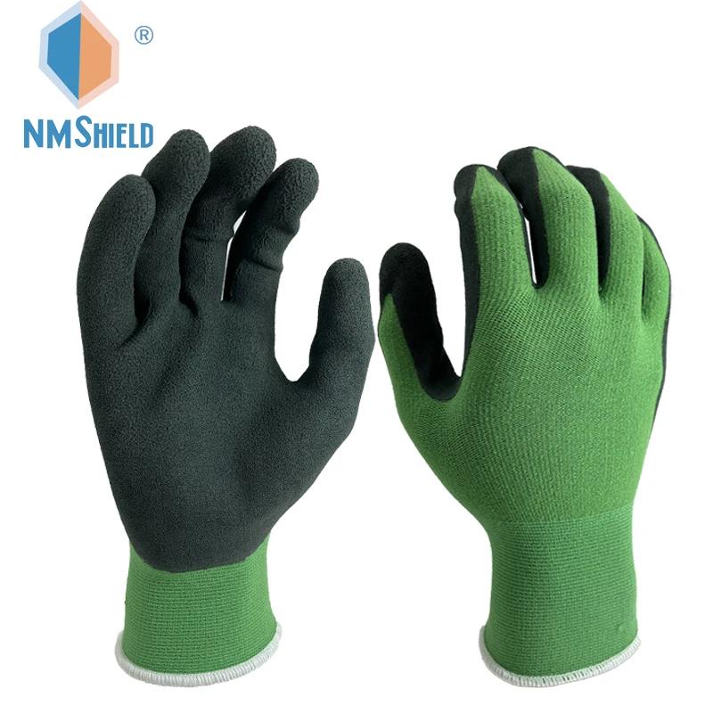 Латексные рабочие перчатки NMSHIELD 13 калибров с зеленым покрытием для садоводства и озеленения CE EN388 2131X
