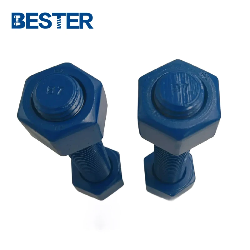 China Supplier Astm A193 Gr B7 Xylan Ptfe Coating Stud Bolt With 2 Heavy Hex Nuts 2 Flat Washer