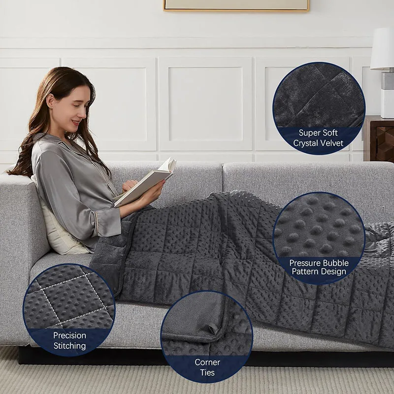 Factory Supply Premium Heavy Cotton Adults Sensory Weighted Blanket Custom Autism Glass Beads Optimal Comfort Sleep Improvement