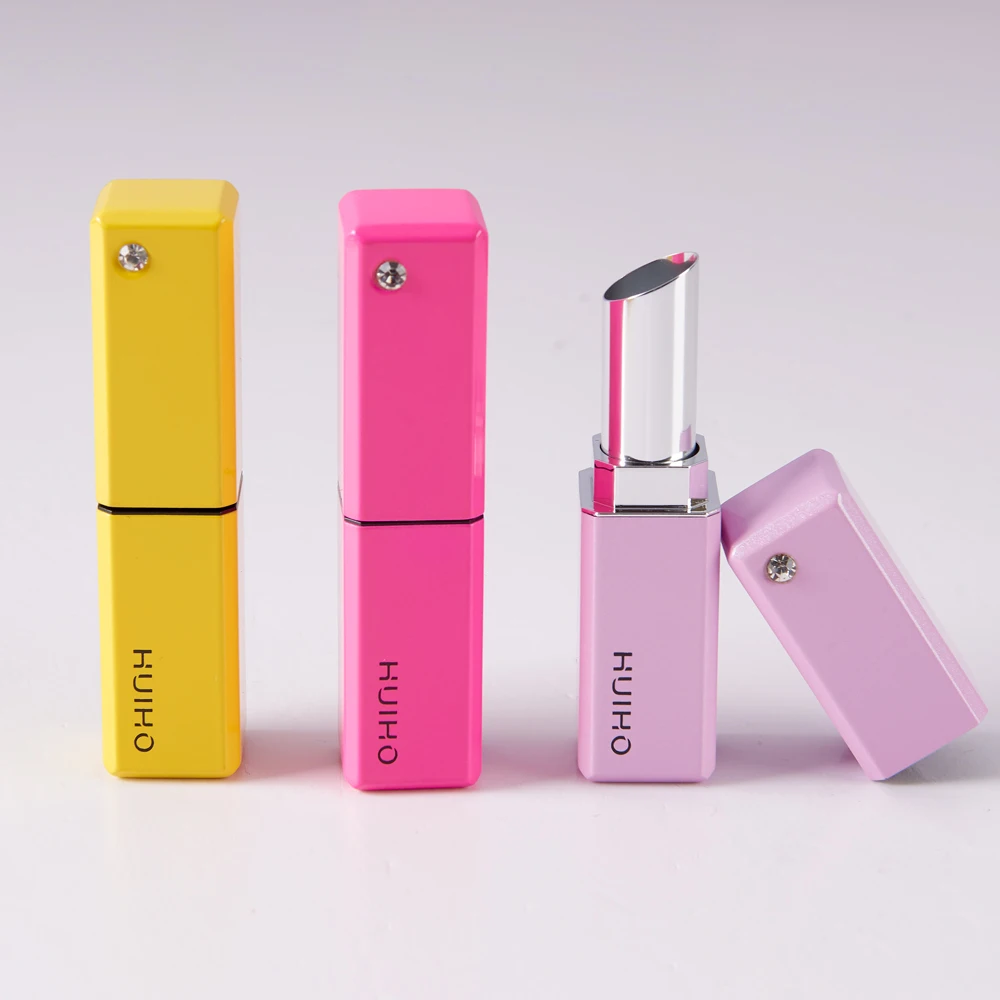 HUIHO Fashion Cute Custom Logo 11.1mm  Colorful Diamond Round Aluminum Empty Square Lipstick Container