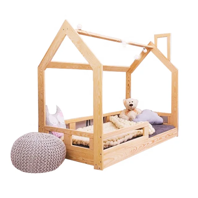 House Bed with Take OFF The Safety Barriers with Montessori Children Bed House Bedroom Baby Bed