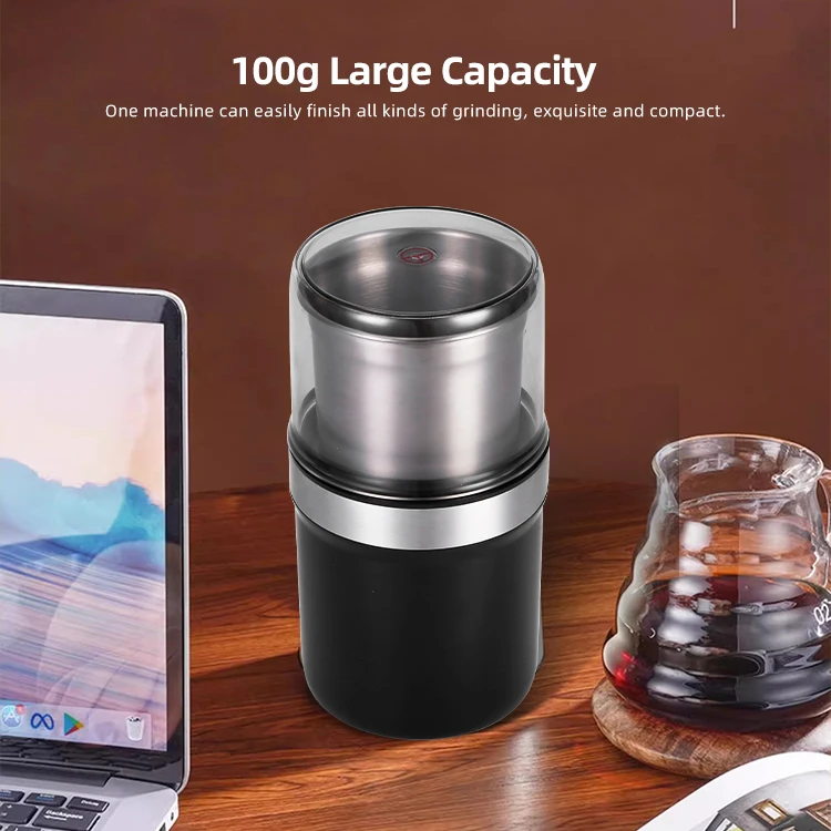 Electric Spice Grinder Coffee Bean Herb Grinder with Brush One-touch Push-Button Stainless Steel Small Grinding
