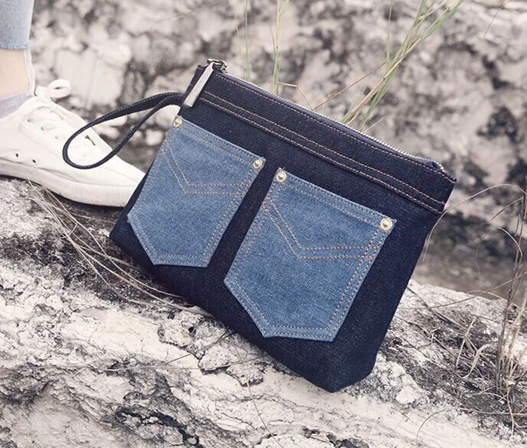 New personality style ladies denim clutch bag summer recreational and contracted mobile phone bag
