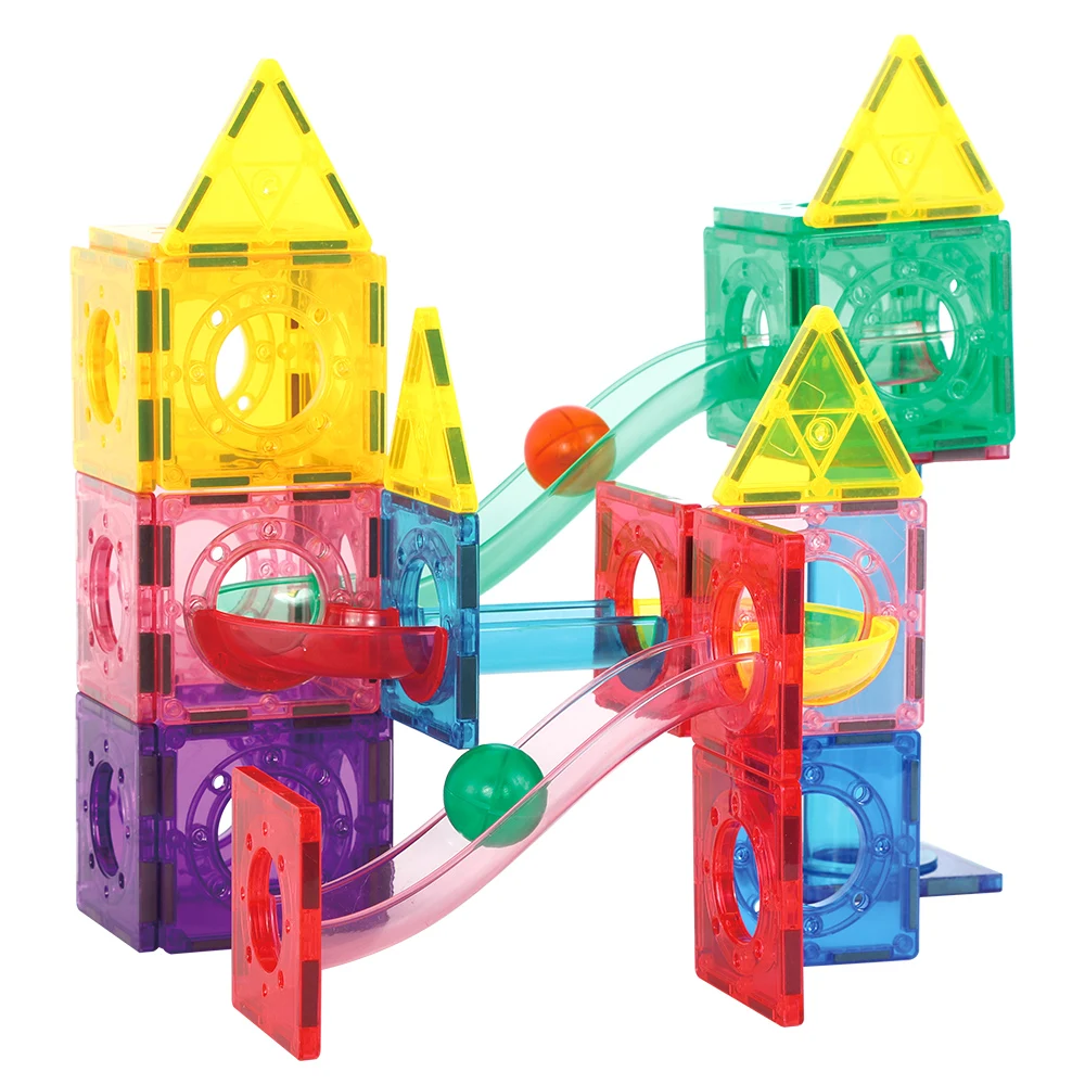 120pcs Strong Magnetic Tiles Pipe Tube Set Creative ABS Plastic 3D Construction Blocks Marble Run Building Blocks With LED Ball