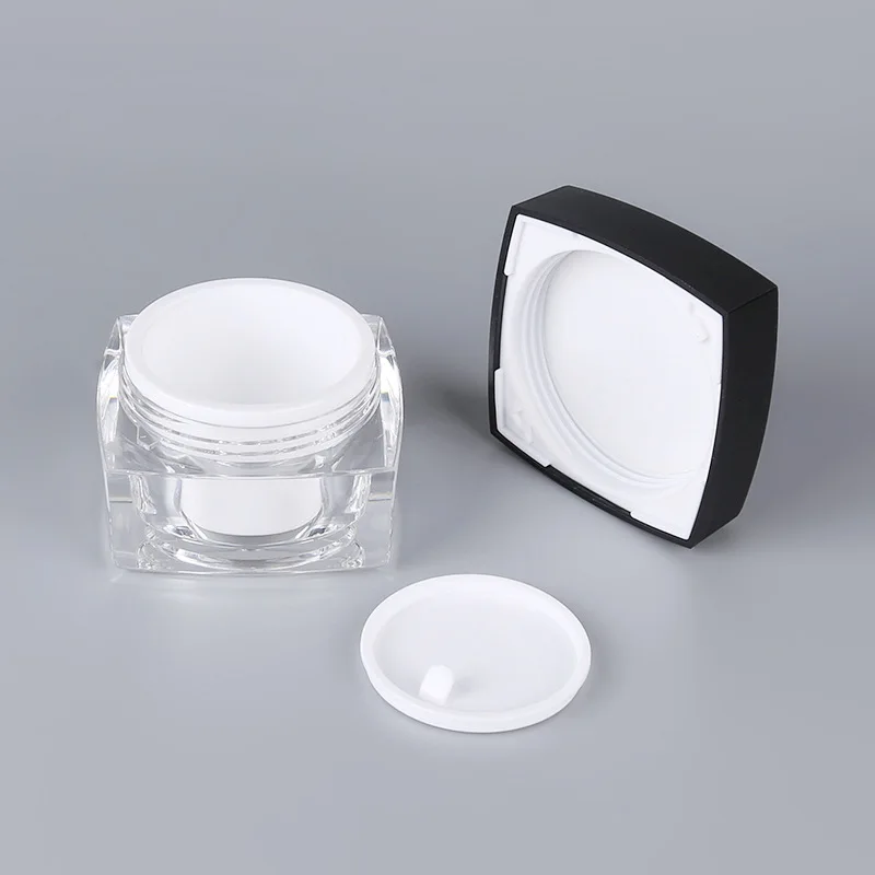 50ML Acrylic Jar Square Shape Body Butter Container Black White Double Layer Cosmetic Eye Cream Powder Lipstick Jars Packaging