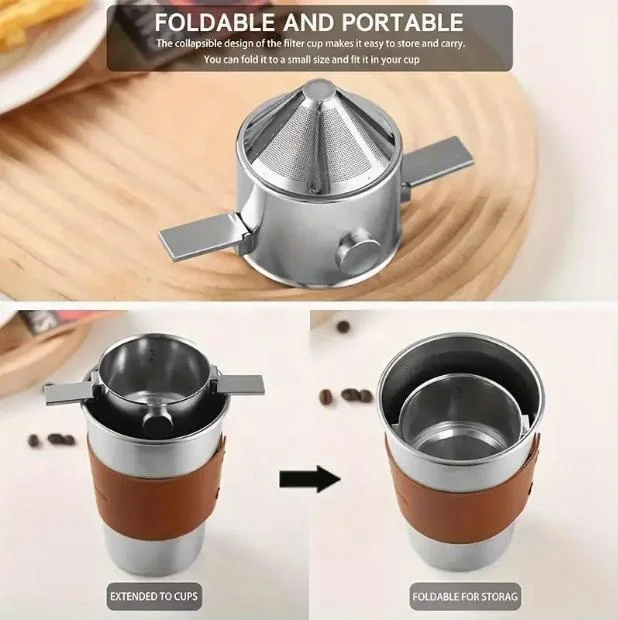 CHANGKEHOME 304 Stainless steel  Double filter paper coffee filter Double ear folding hand coffee filter cup