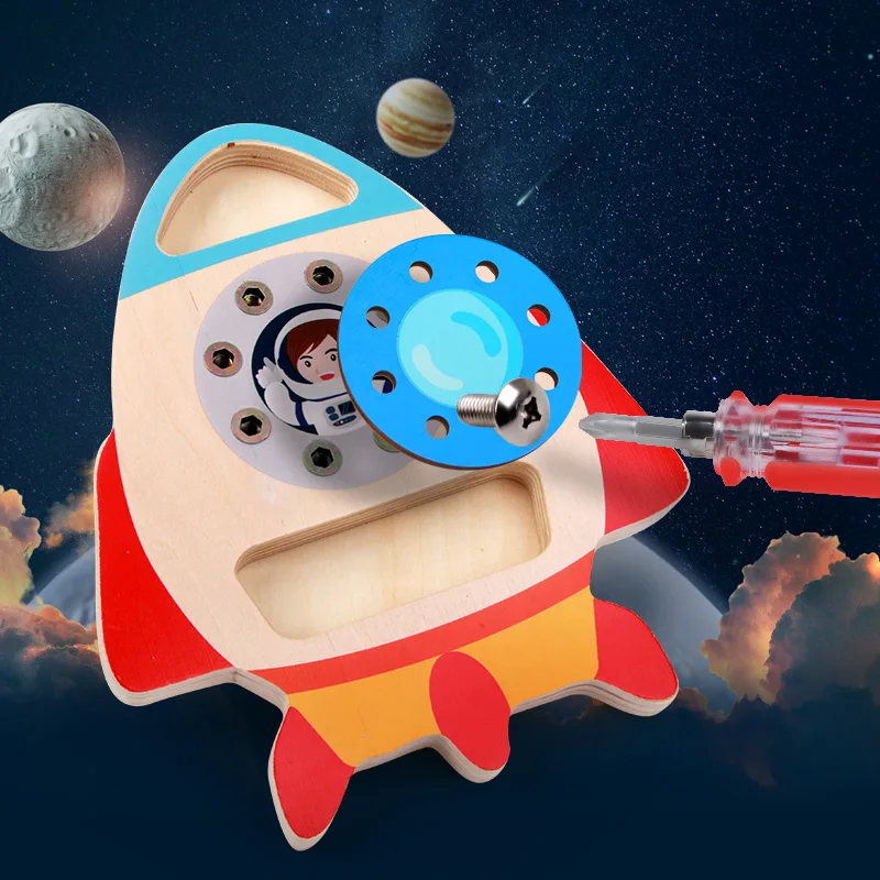 Early education toys Baby Mock Rocket model nut repair wood screw set Disassembly toy 5 7 year old boy gift