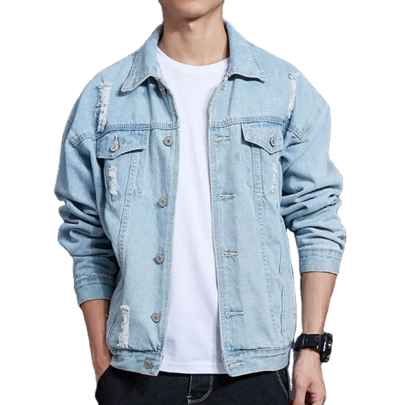 Spring Stylish Design Fancy Sports Streetwear Patch Bluejeans Boys Mens Male Denim Baseball Jackets For Men