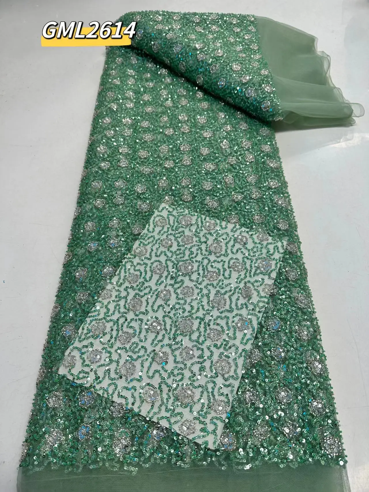 New Products Orange Nigerian Lace Fabric With Sequin Embroidery Beaded Fabric Lace luxury handmade african party Dress wedding