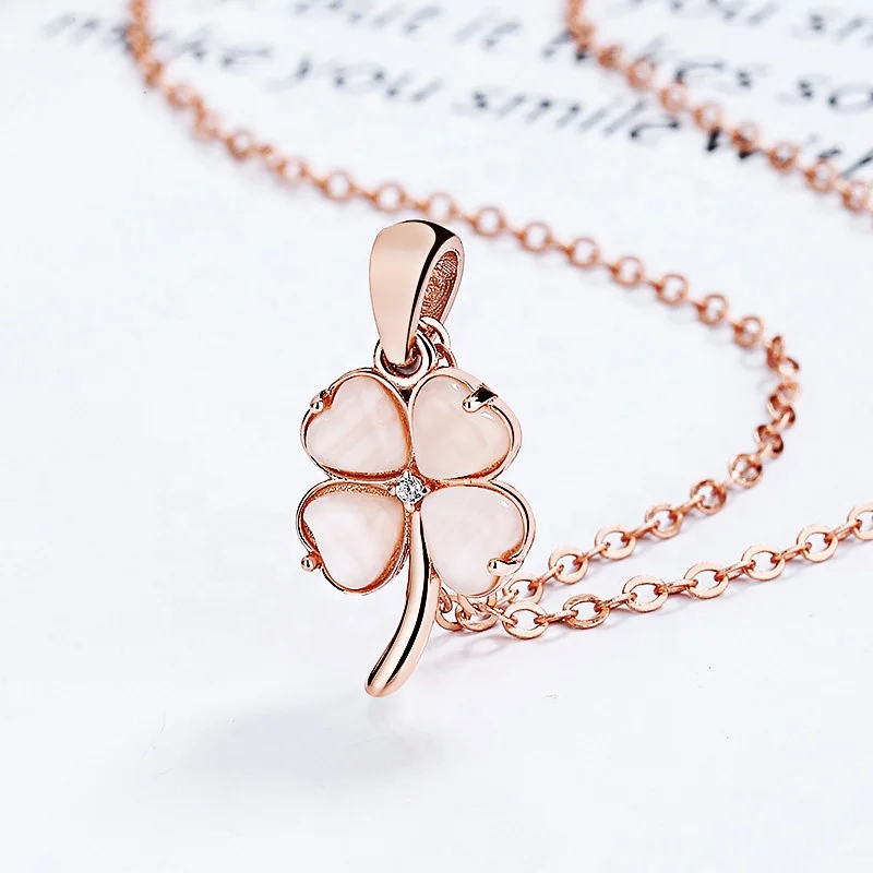 Gemstone 100% 925 four leaf Clover Necklace Set for Women Jewelry Custom Jade Clover Flower 925 Sterling Silver Pendant Necklace