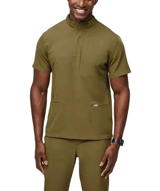 Wholesale Custom Logo Fashion Mandarin Collar Scrub With Zipper High Quality Hospital Nursing Scrubs Uniforms Sets with Pockets